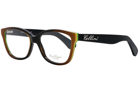 cellini rectangle multicolored eyeglasses frame viewed from a 45-degree angle.