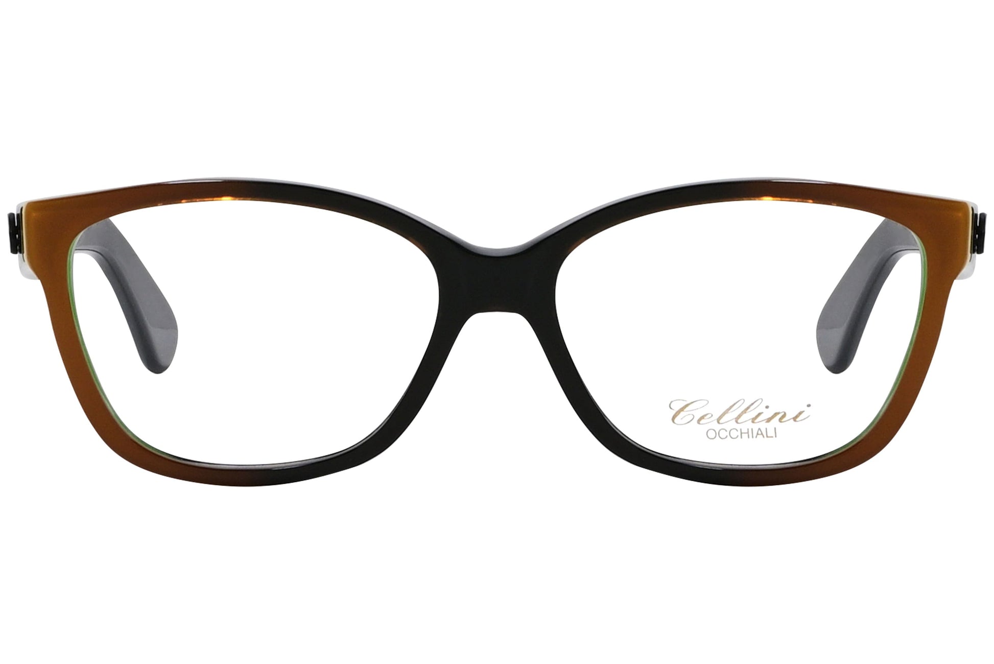 cellini rectangle multicolored eyeglasses frame viewed from front angle.