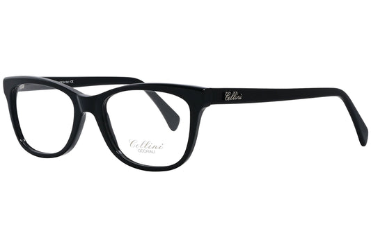 cellini rectangle black eyeglasses frame viewed from a 45-degree angle.