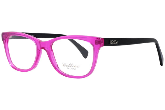 cellini rectangle pink eyeglasses frame viewed from a 45-degree angle.