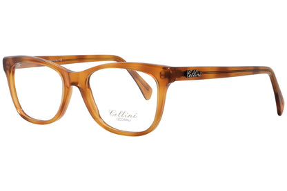 cellini rectangle orange eyeglasses frame viewed from a 45-degree angle.