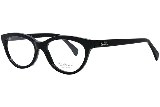 cellini oval black eyeglasses frame viewed from a 45-degree angle.