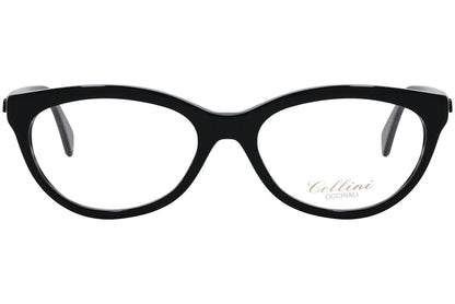 cellini oval black eyeglasses frame viewed from front angle.