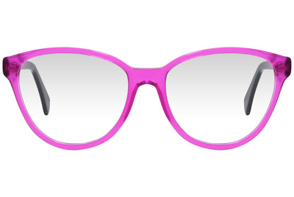 cellini oval pink eyeglasses frame viewed from front angle.