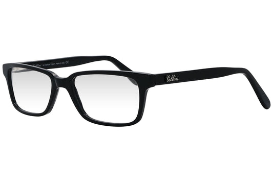 cellini rectangle black eyeglasses frame viewed from a 45-degree angle.