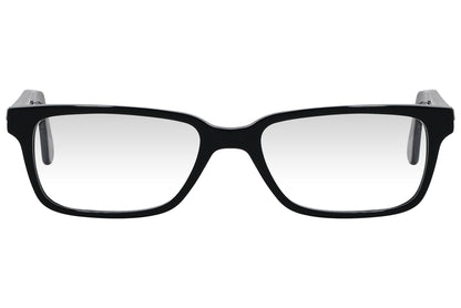 cellini rectangle black eyeglasses frame viewed from front angle.