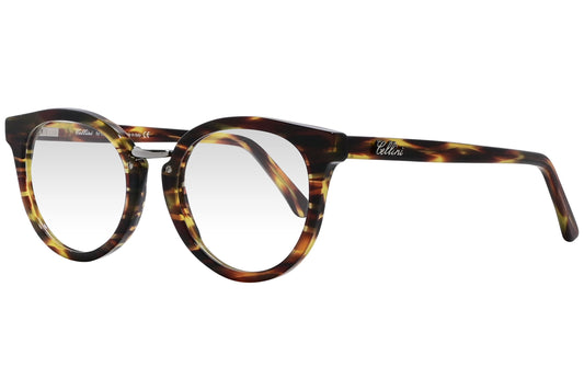 cellini round tortoise eyeglasses frame viewed from a 45-degree angle.