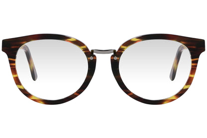 cellini round tortoise eyeglasses frame viewed from front angle.