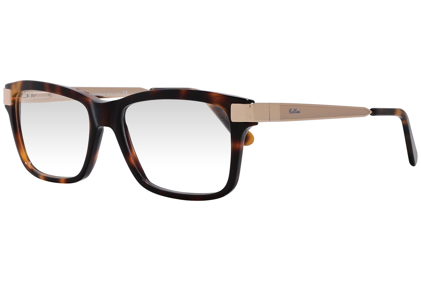 cellini wayfarer tortoise eyeglasses frame viewed from a 45-degree angle.