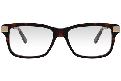 cellini wayfarer tortoise eyeglasses frame viewed from front angle.