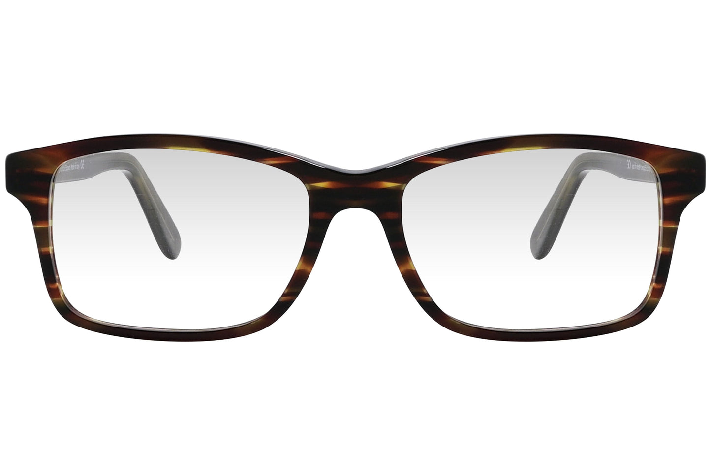 cellini rectangle tortoise eyeglasses frame viewed from front angle.