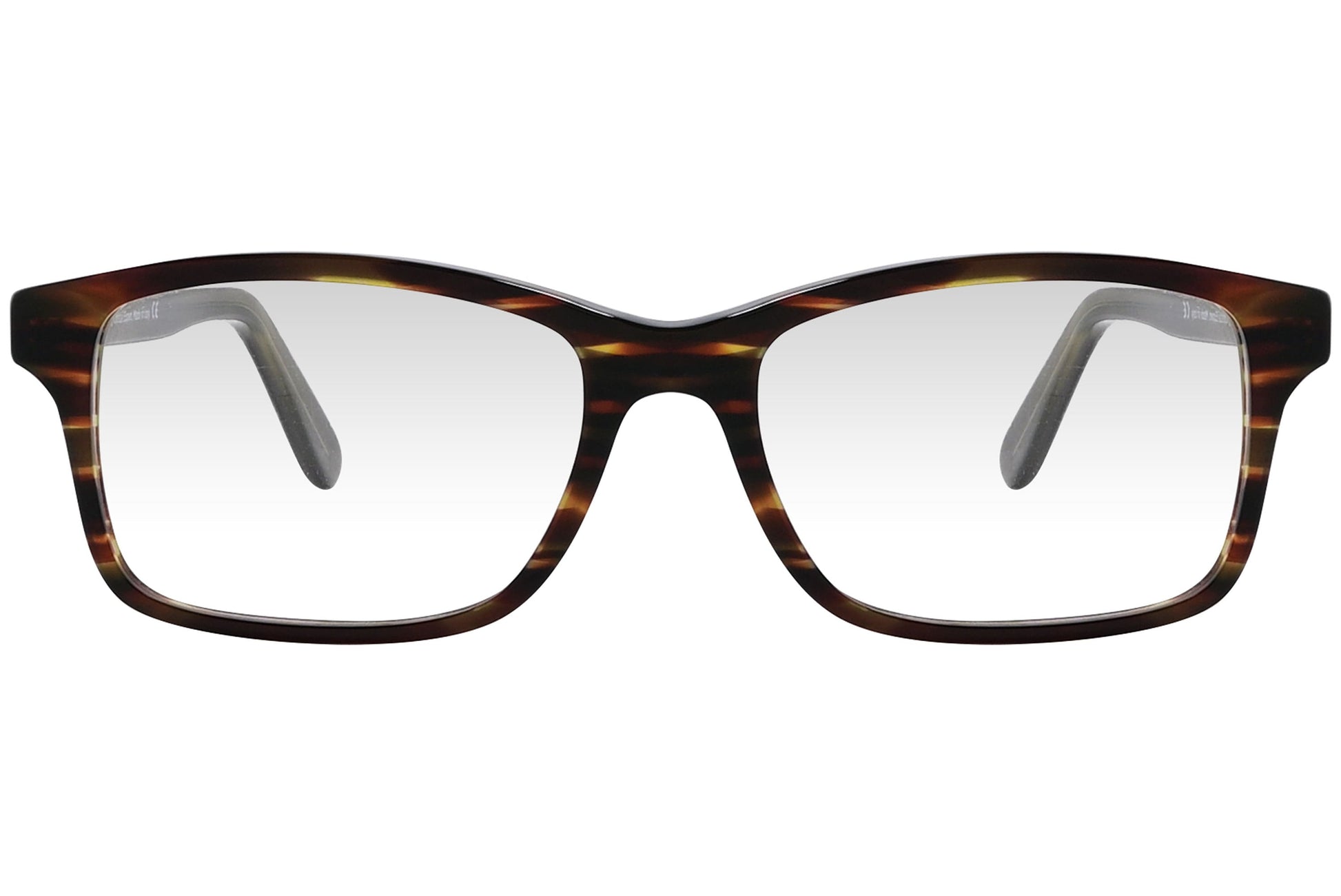 cellini rectangle tortoise eyeglasses frame viewed from front angle.