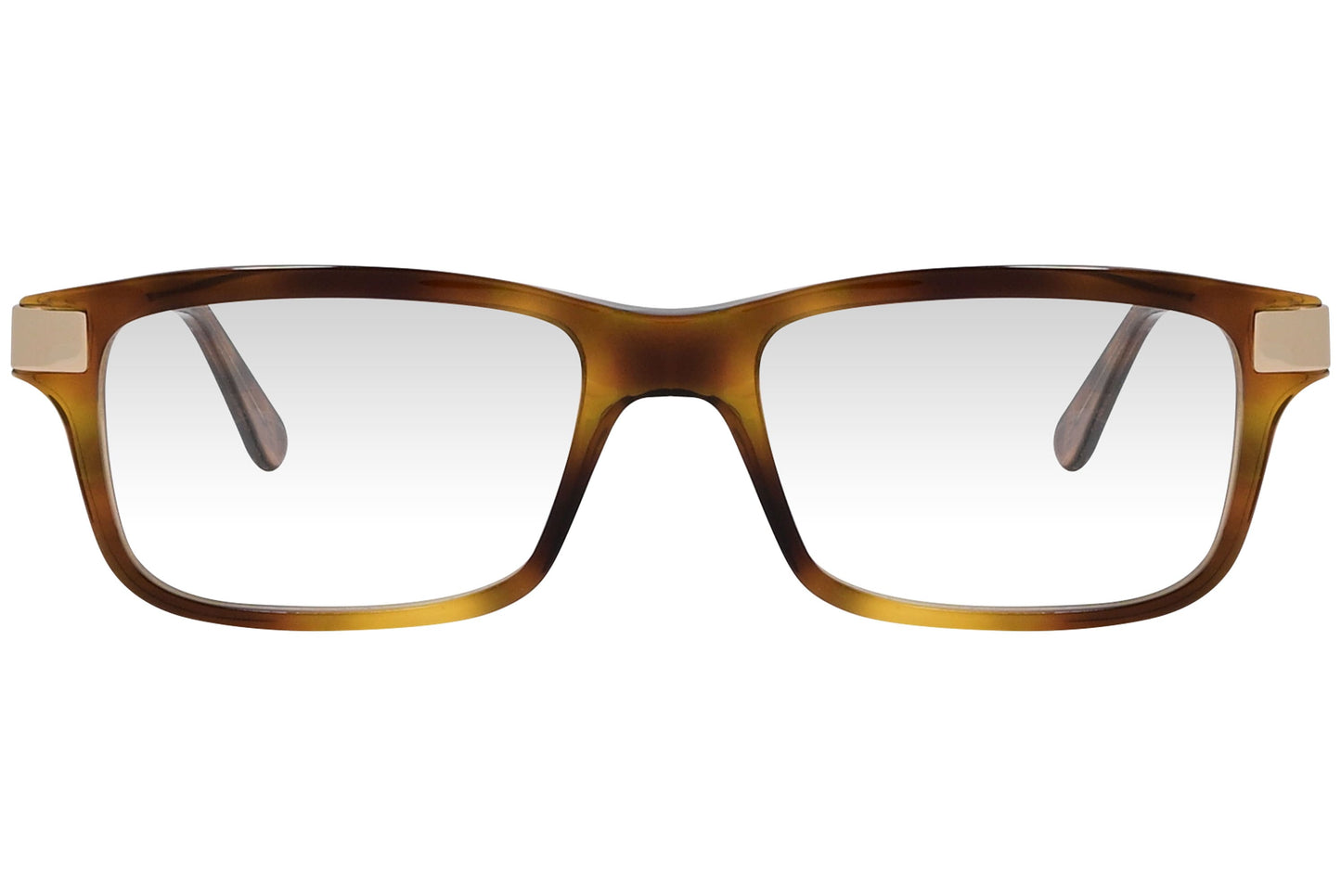 cellini rectangle gold eyeglasses frame viewed from front angle.