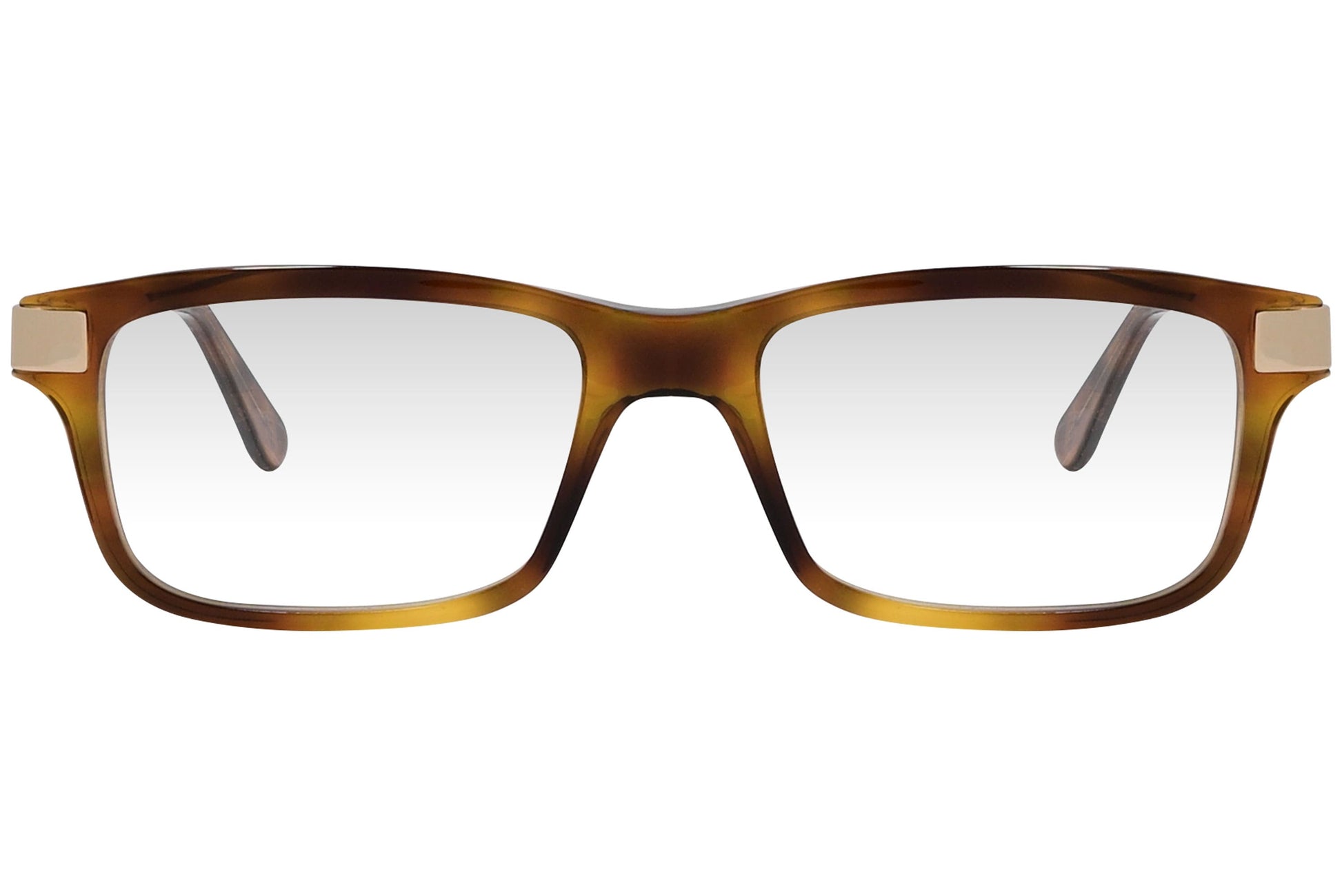 cellini rectangle gold eyeglasses frame viewed from front angle.