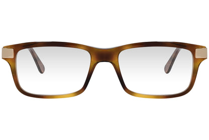 cellini rectangle gold eyeglasses frame viewed from front angle.