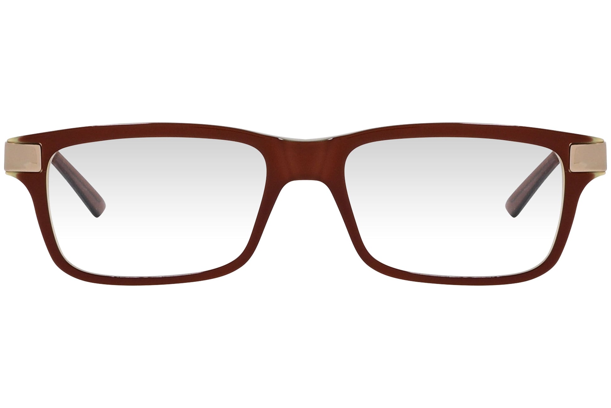 cellini rectangle red eyeglasses frame viewed from front angle.