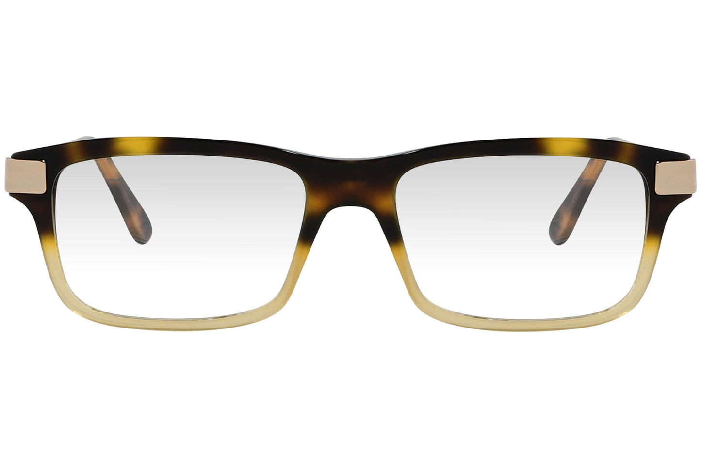 cellini rectangle tortoise eyeglasses frame viewed from front angle.