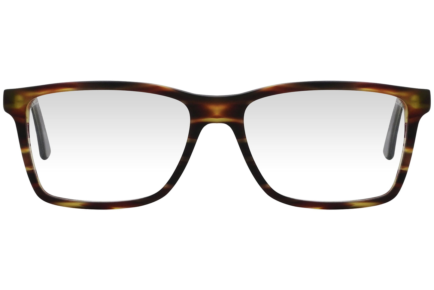 cellini rectangle tortoise eyeglasses frame viewed from front angle.