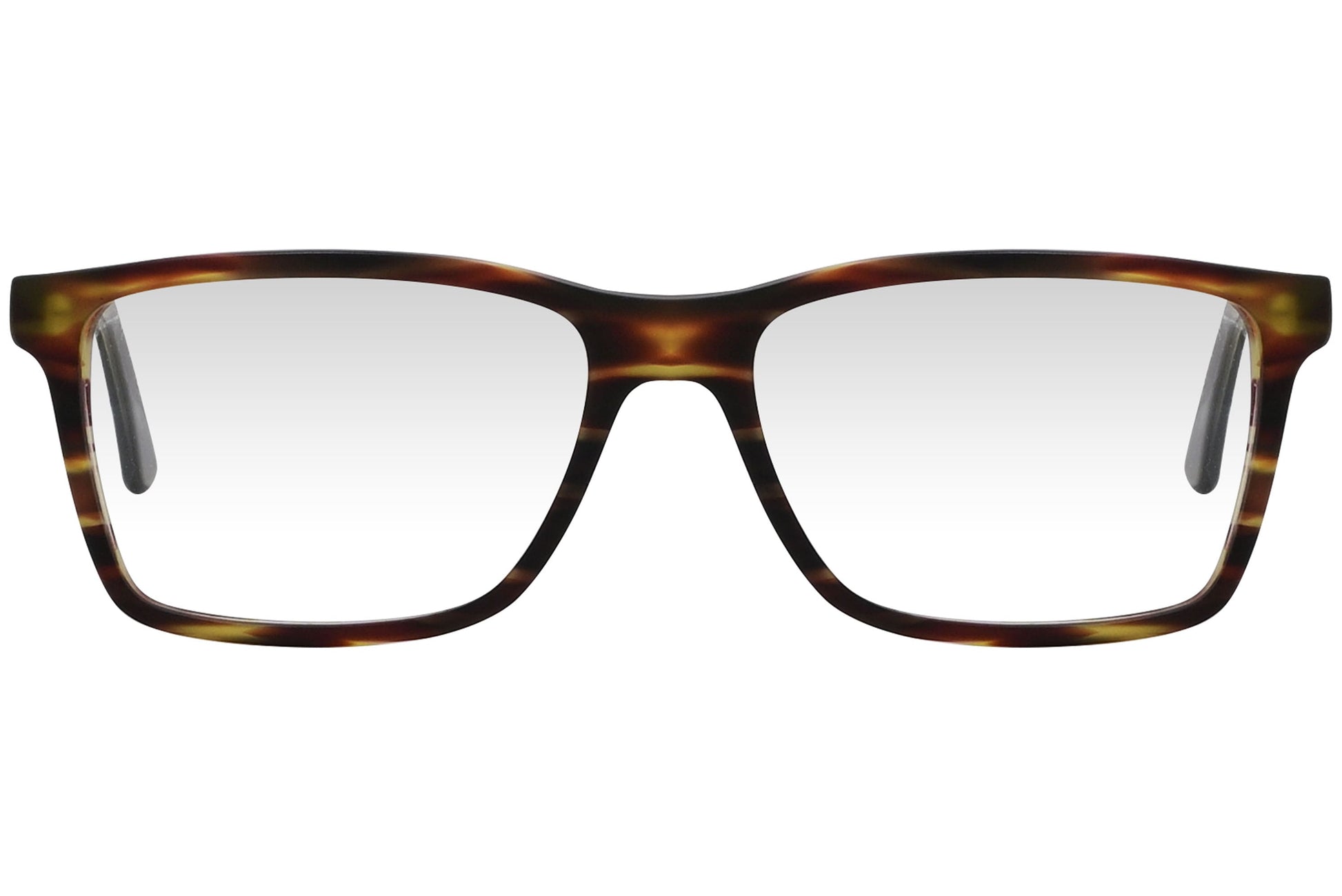 cellini rectangle tortoise eyeglasses frame viewed from front angle.