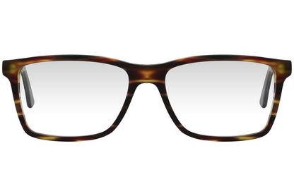 cellini rectangle tortoise eyeglasses frame viewed from front angle.