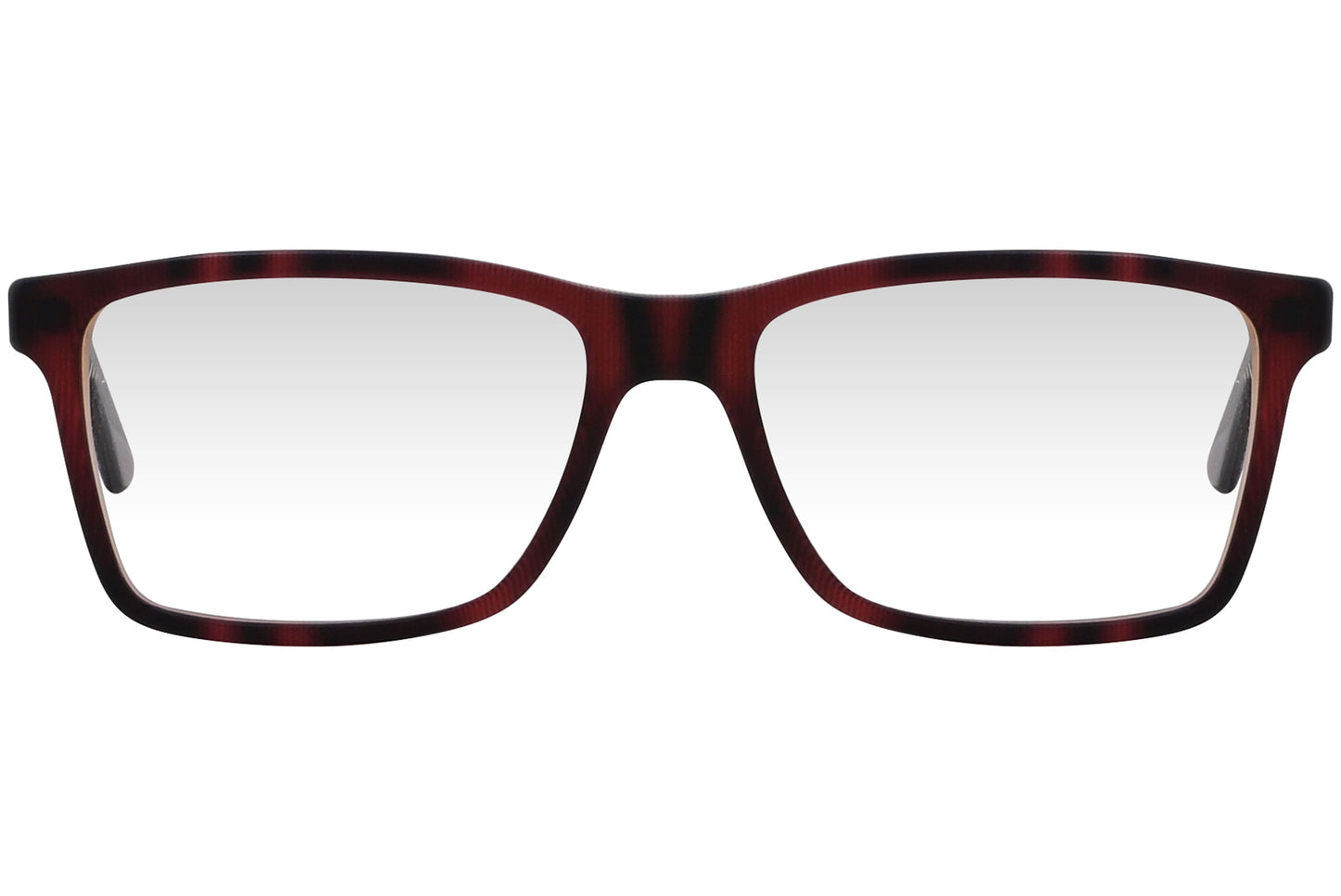 cellini rectangle red eyeglasses frame viewed from front angle.