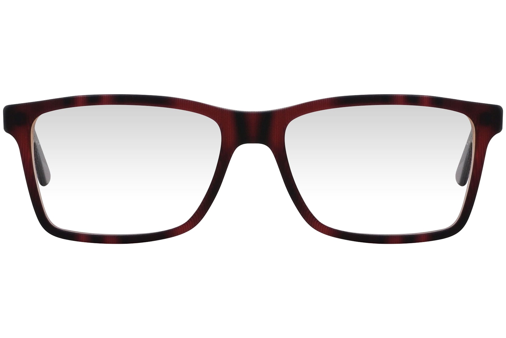 cellini rectangle red eyeglasses frame viewed from front angle.