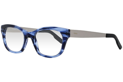 cellini cat-eye blue eyeglasses frame viewed from a 45-degree angle.