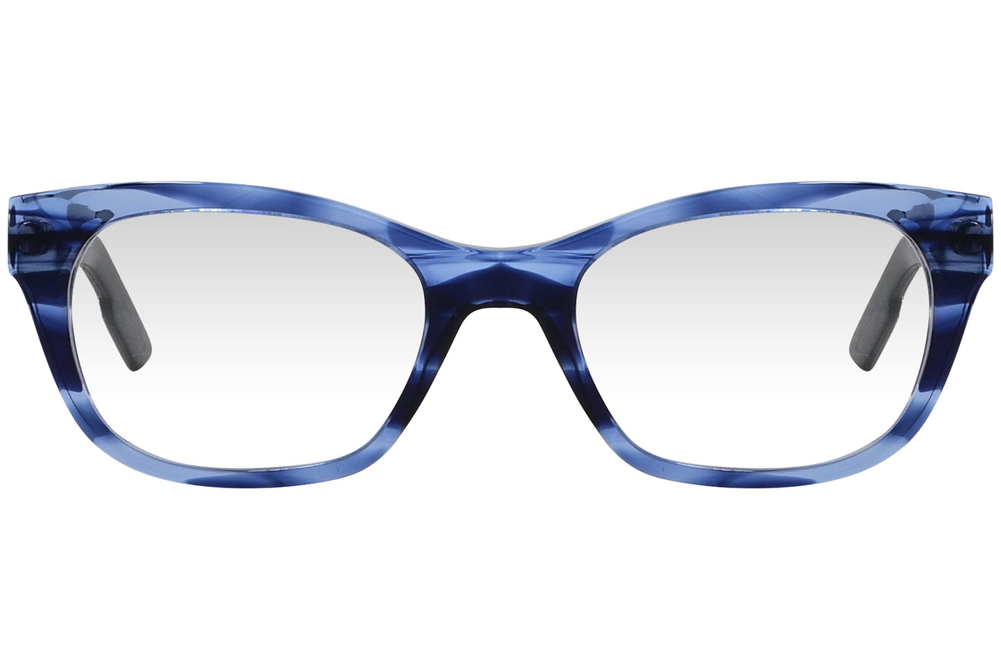 cellini cat-eye blue eyeglasses frame viewed from front angle.