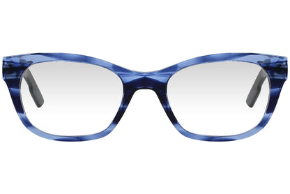 cellini cat-eye blue eyeglasses frame viewed from front angle.