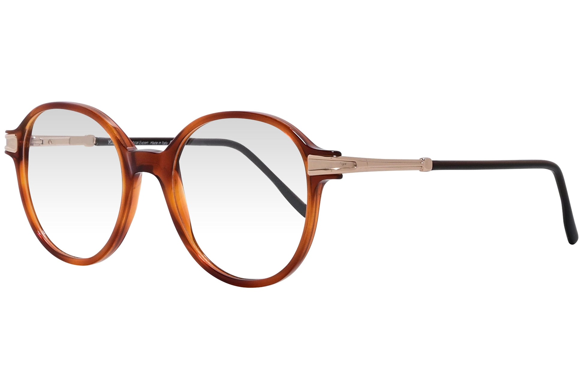 cellini round orange eyeglasses frame viewed from a 45-degree angle.