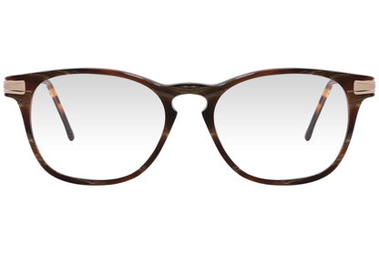 cellini rectangle tortoise eyeglasses frame viewed from front angle.