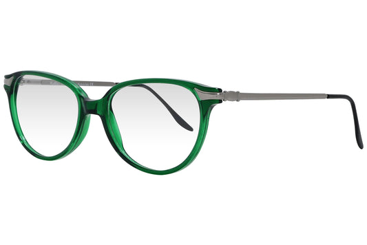 cellini oval green eyeglasses frame viewed from a 45-degree angle.