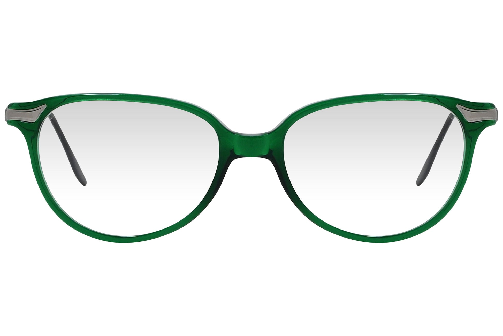 cellini oval green eyeglasses frame viewed from front angle.