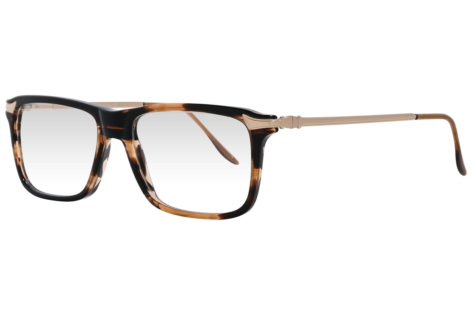 cellini rectangle tortoise eyeglasses frame viewed from a 45-degree angle.