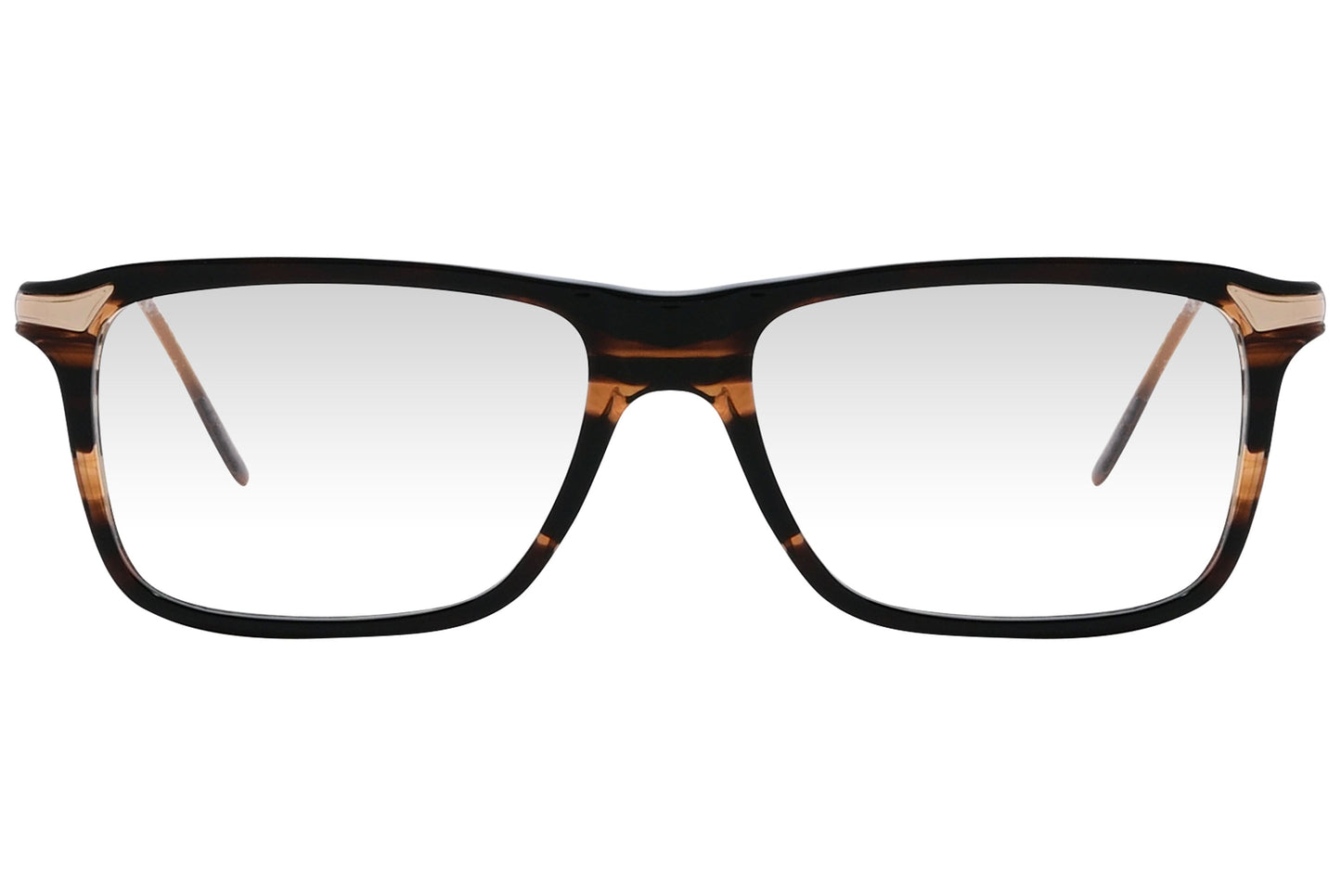 cellini rectangle tortoise eyeglasses frame viewed from front angle.