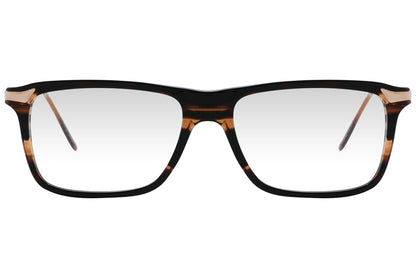 cellini rectangle tortoise eyeglasses frame viewed from front angle.