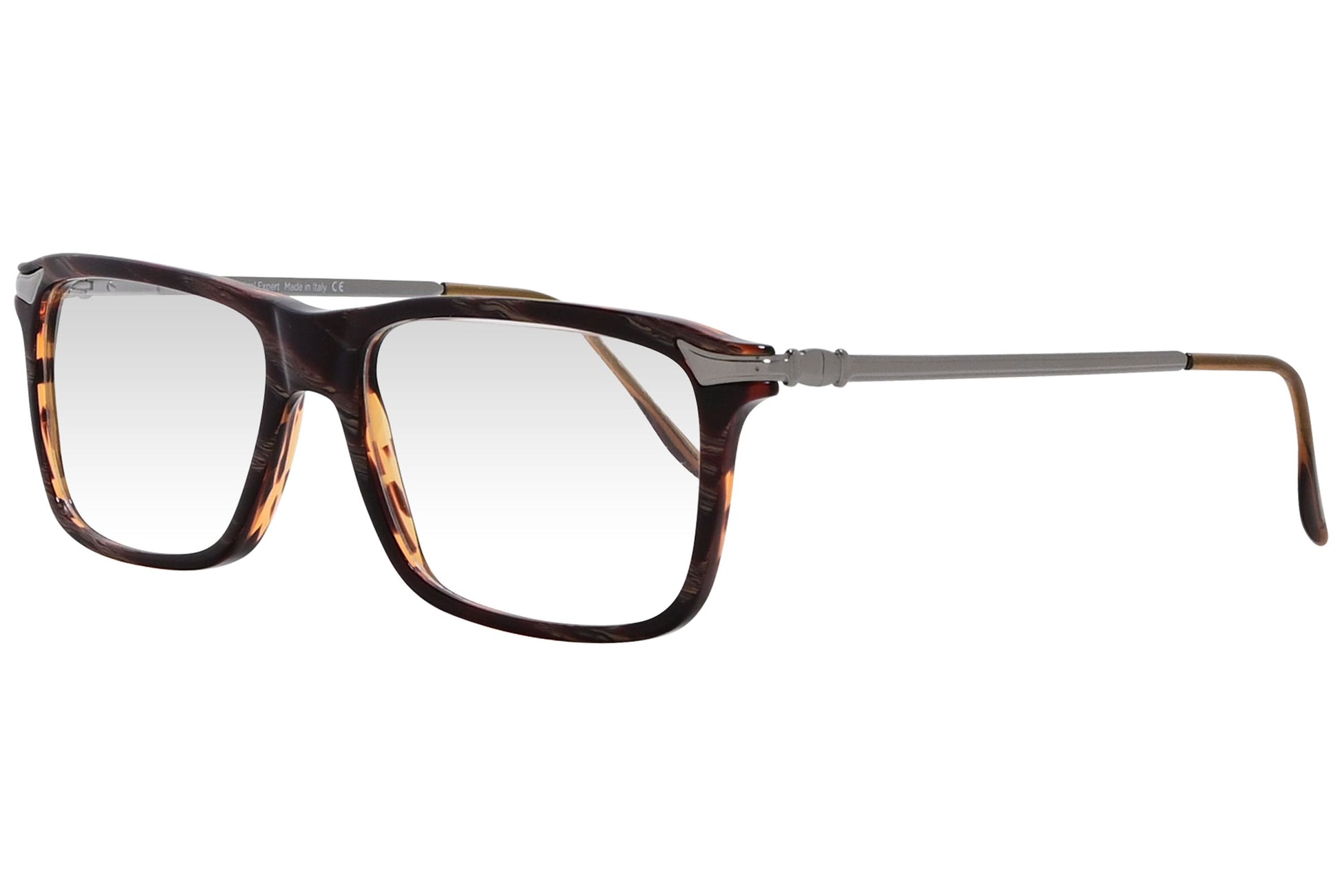 cellini rectangle brown eyeglasses frame viewed from a 45-degree angle.