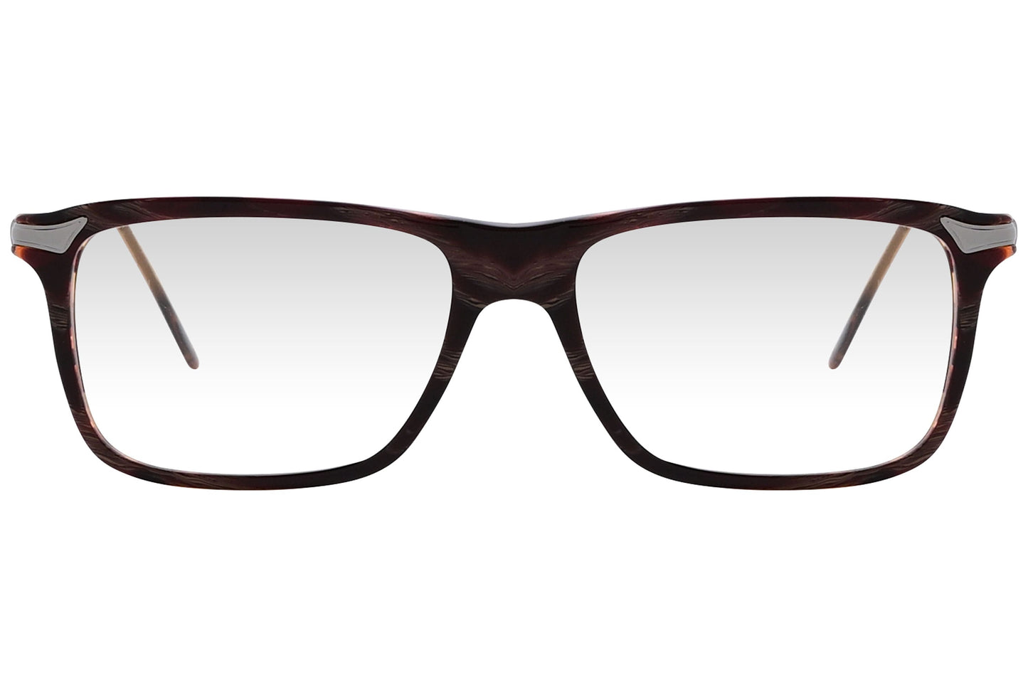 cellini rectangle brown eyeglasses frame viewed from front angle.