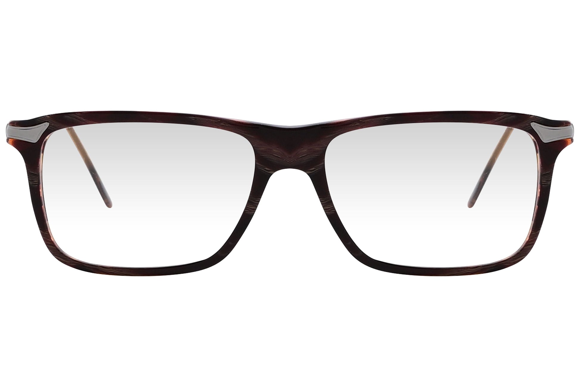 cellini rectangle brown eyeglasses frame viewed from front angle.