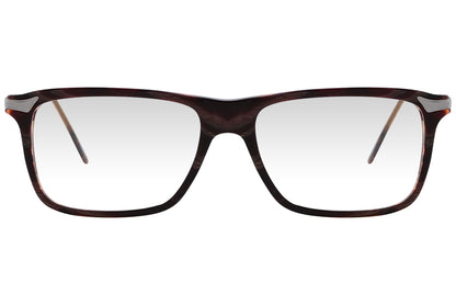 cellini rectangle brown eyeglasses frame viewed from front angle.