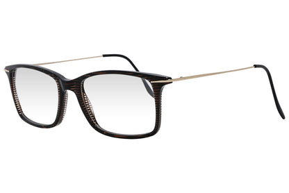 cellini rectangle brown eyeglasses frame viewed from a 45-degree angle.