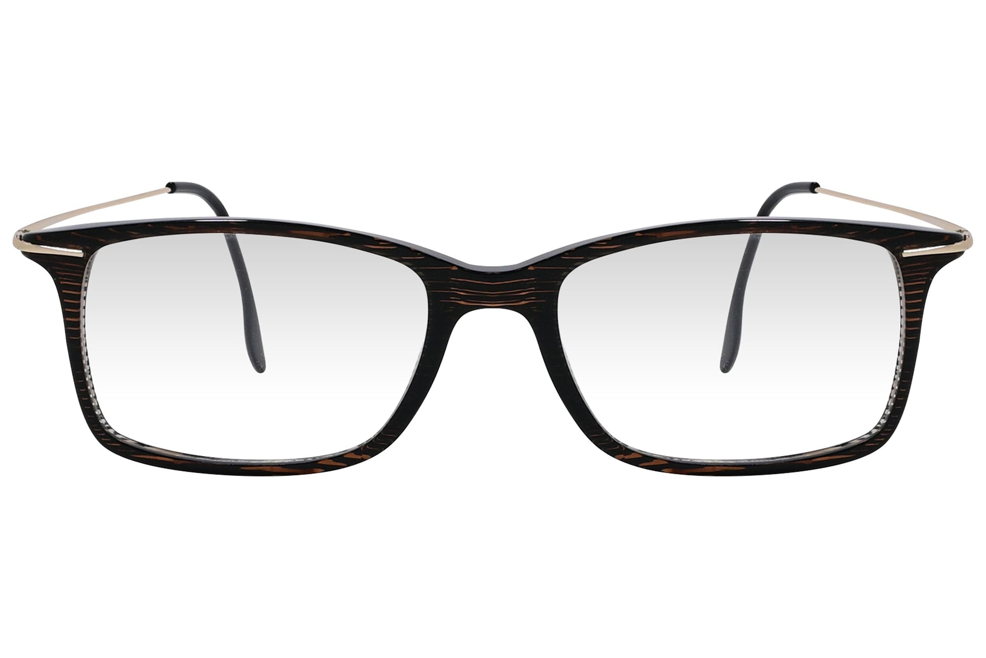 cellini rectangle brown eyeglasses frame viewed from front angle.