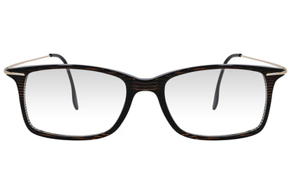 cellini rectangle brown eyeglasses frame viewed from front angle.