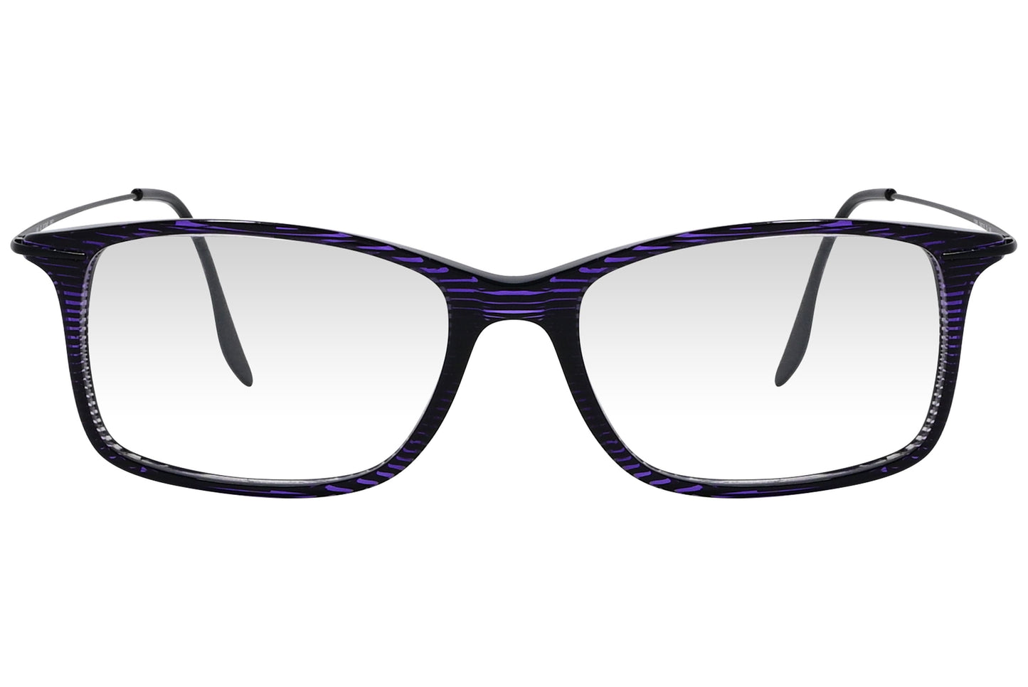 cellini rectangle purple eyeglasses frame viewed from front angle.