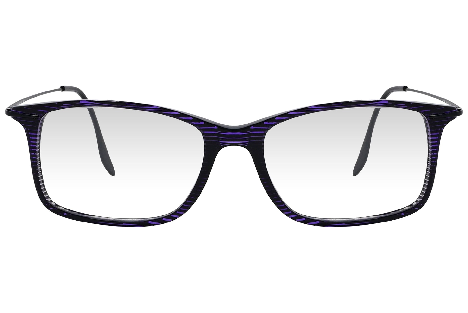 cellini rectangle purple eyeglasses frame viewed from front angle.