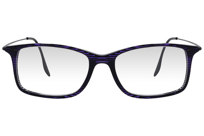 cellini rectangle purple eyeglasses frame viewed from front angle.