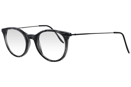 cellini oval black eyeglasses frame viewed from a 45-degree angle.