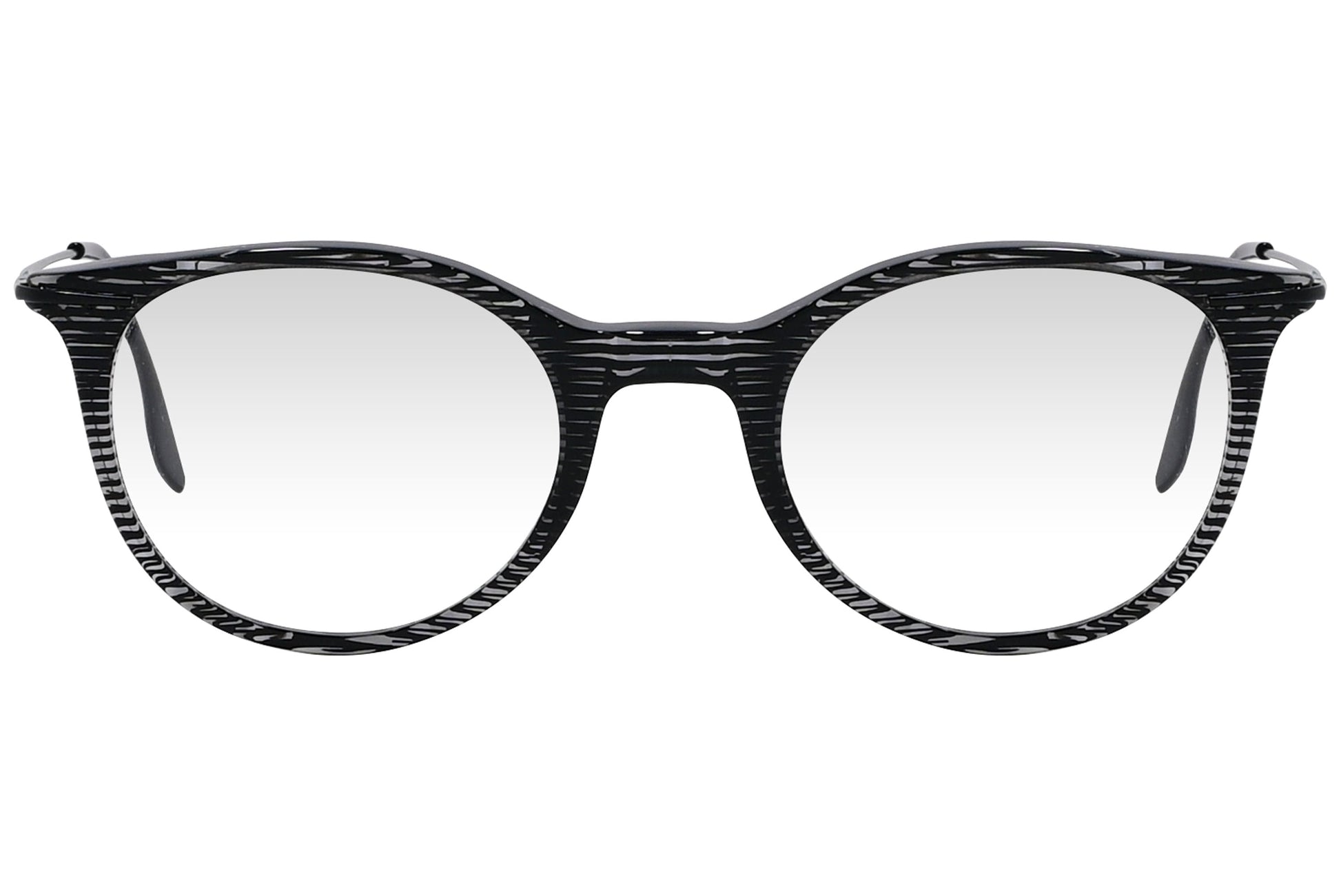 cellini oval black eyeglasses frame viewed from front angle.