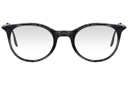 cellini oval black eyeglasses frame viewed from front angle.