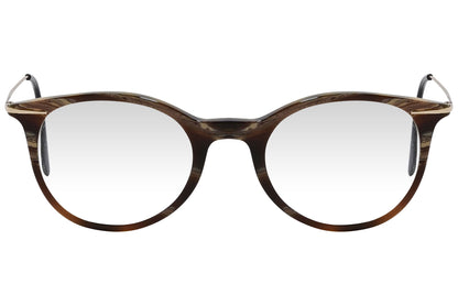 cellini oval brown eyeglasses frame viewed from front angle.